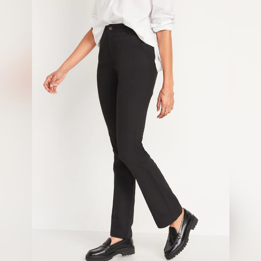 Old Navy Black Flare High Rise Pants Twill Chino Size 10 Petite NEW NWT